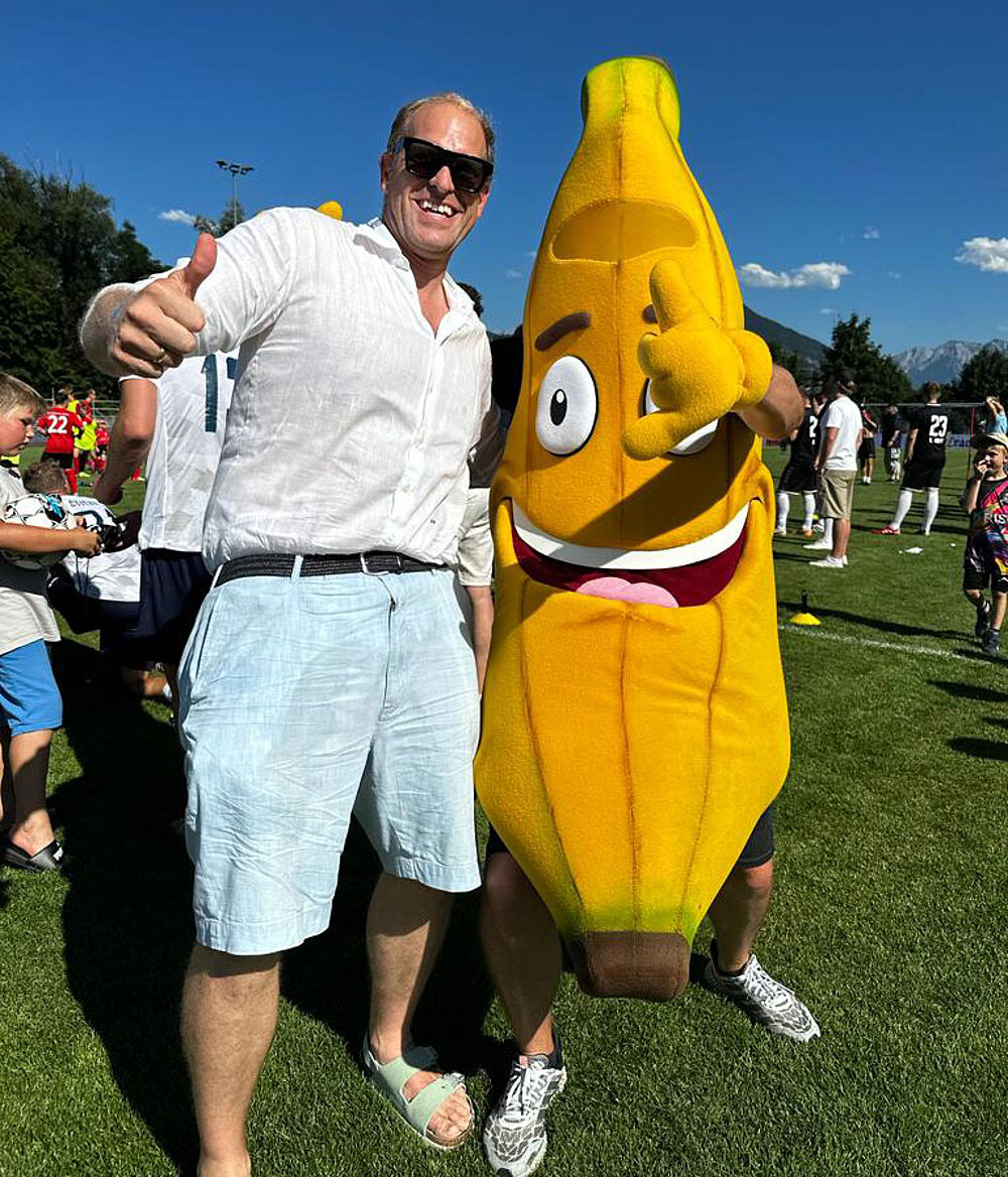 Paul Weismann and banana flanks mascot