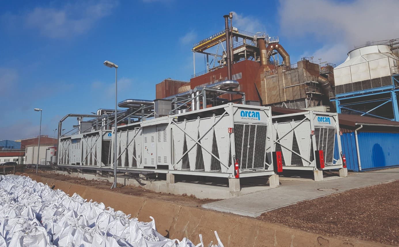 Four Orcan efficiency PACKs connected to the Nordenhamer Zinkhütte GmbH roasting plant, where they produce over 5,000 MWh of electricity per year from surplus heat.